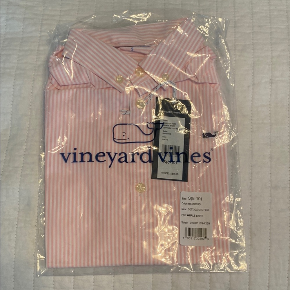 Vineyard Vines Pink Striped Boy’s Shirt - Size 8-10 - NEW!